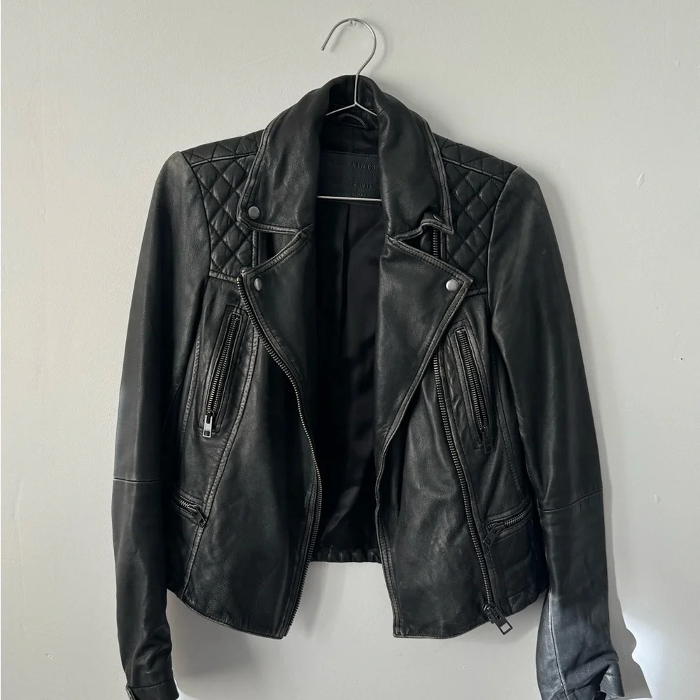 All Saints Black Leather Jacket - Picture 1 of 5